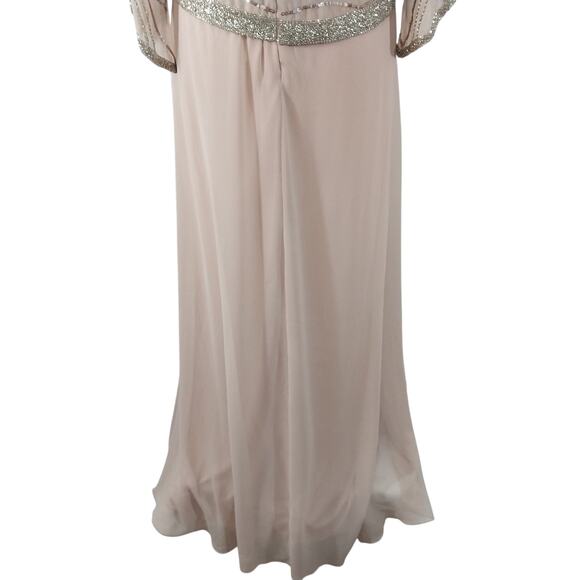 NWT@$280! JKARA! CHAMPAGNE BEIGE & ELABORATE SILBER BEADING FULL LGTH GOWN! SZ 6 - Picture 8 of 12